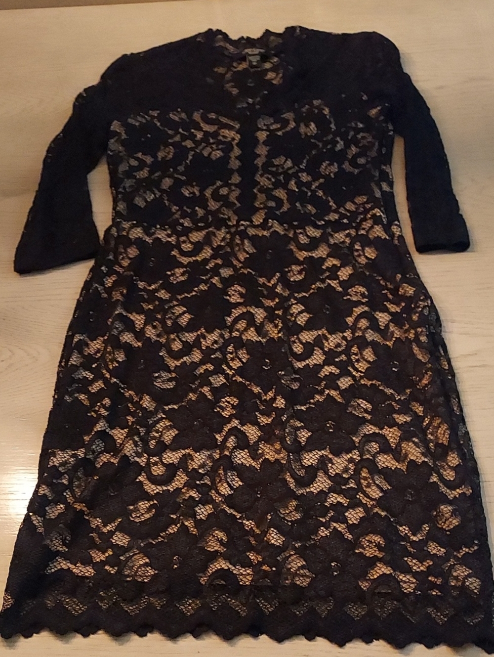 Karen Kane Black Lace Dress with Nude Underlay